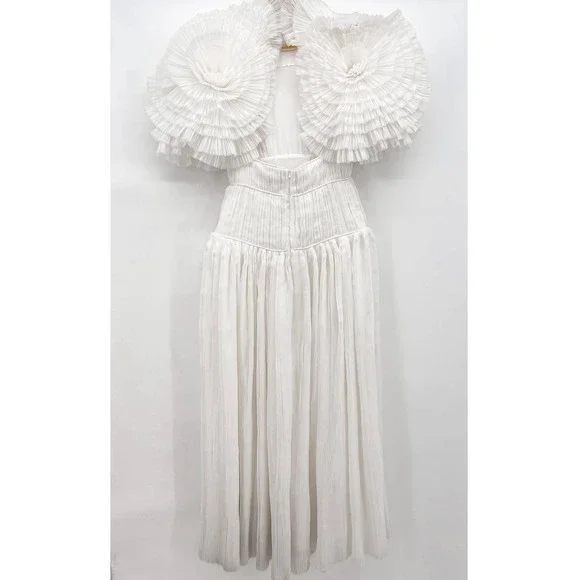 Aje. Dress Gown Expressive Pleated Maxi Dress Wedding Bride Puff Sleeve White 4 - Picture 2 of 14